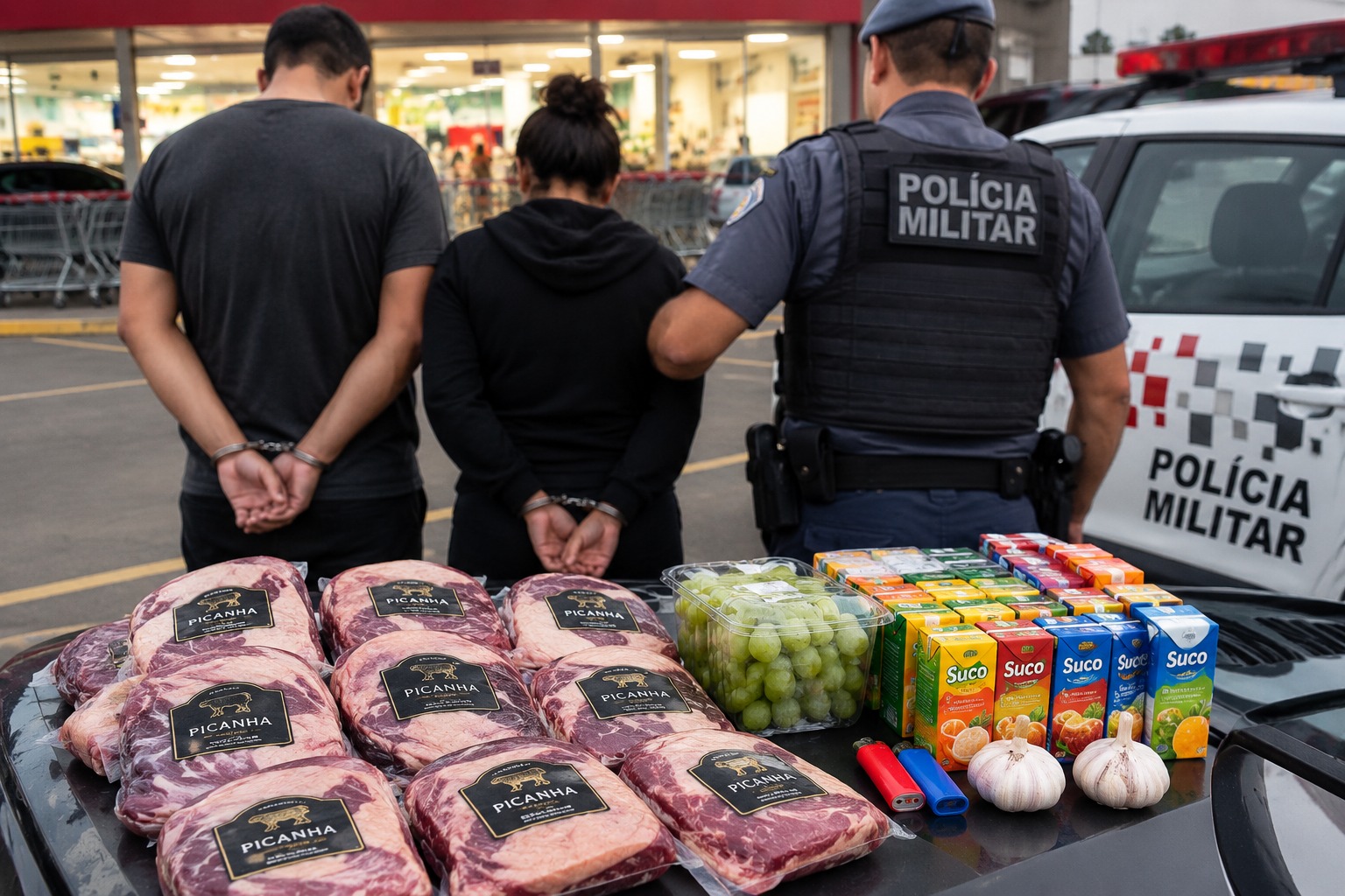  Alegando passar necessidades, casal é preso após furtar peças de carne